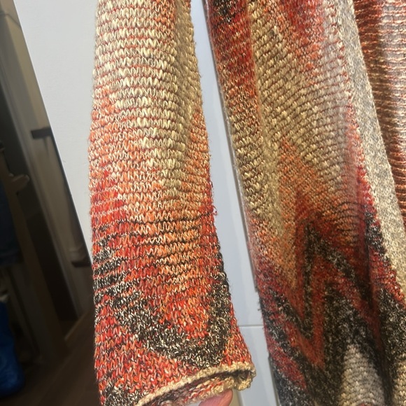 Lucky Brand Aztec Print Southwestern print Long Open Fringe Cardigan Size M - Picture 3 of 13